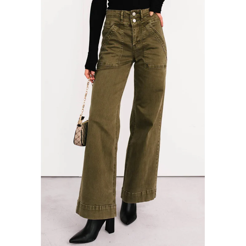 Henley Wide Leg Mica Denim Jeans Fern Green - AngraBech