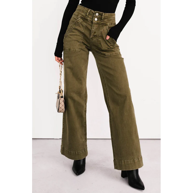 Henley Wide Leg Mica Denim Jeans Fern Green - AngraBech