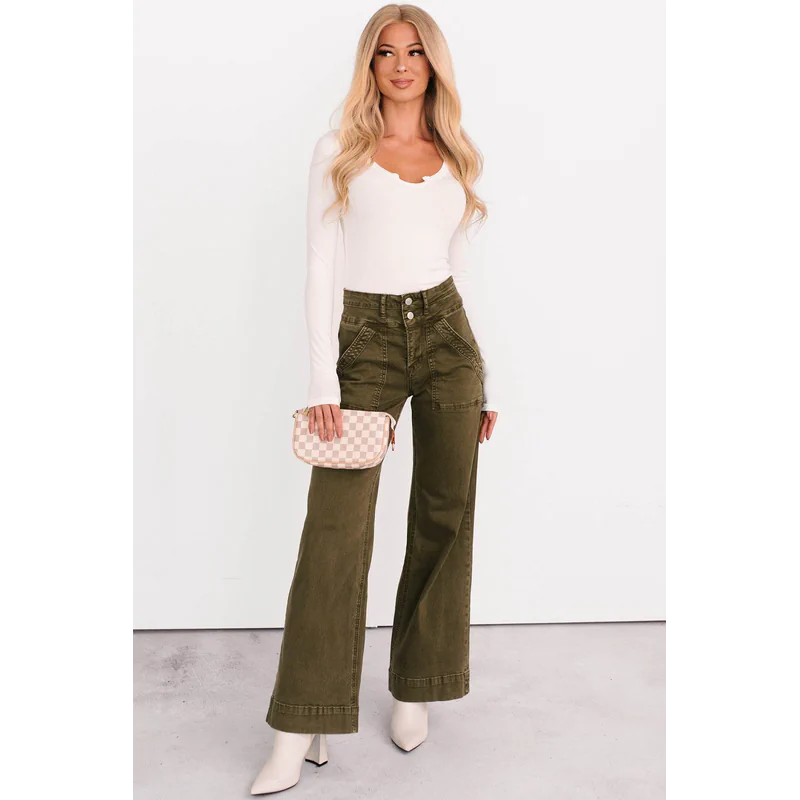 Henley Wide Leg Mica Denim Jeans Fern Green - AngraBech
