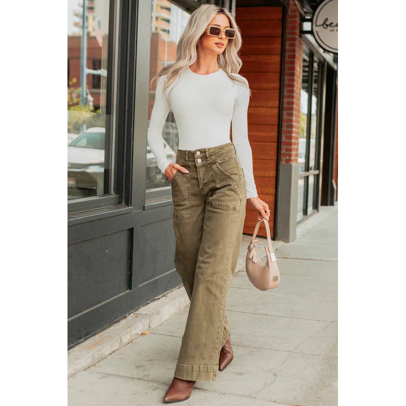 Henley Wide Leg Mica Denim Jeans Fern Green - AngraBech