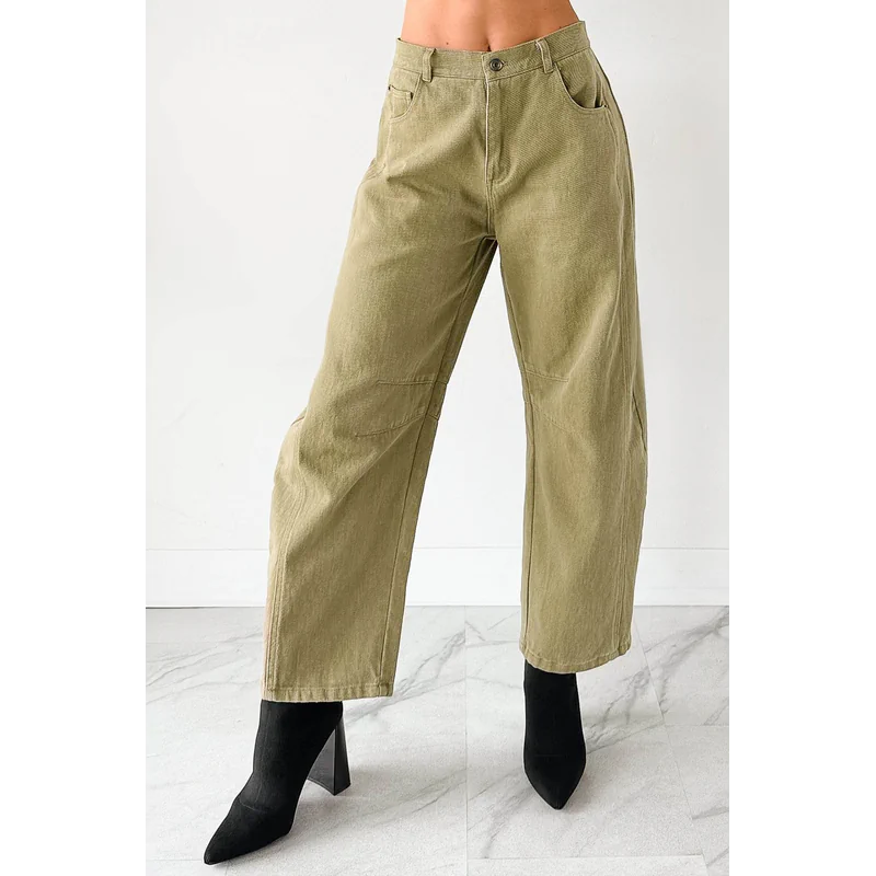 Hansen Hight Rise Barrel Jeans Olive - AngraBech