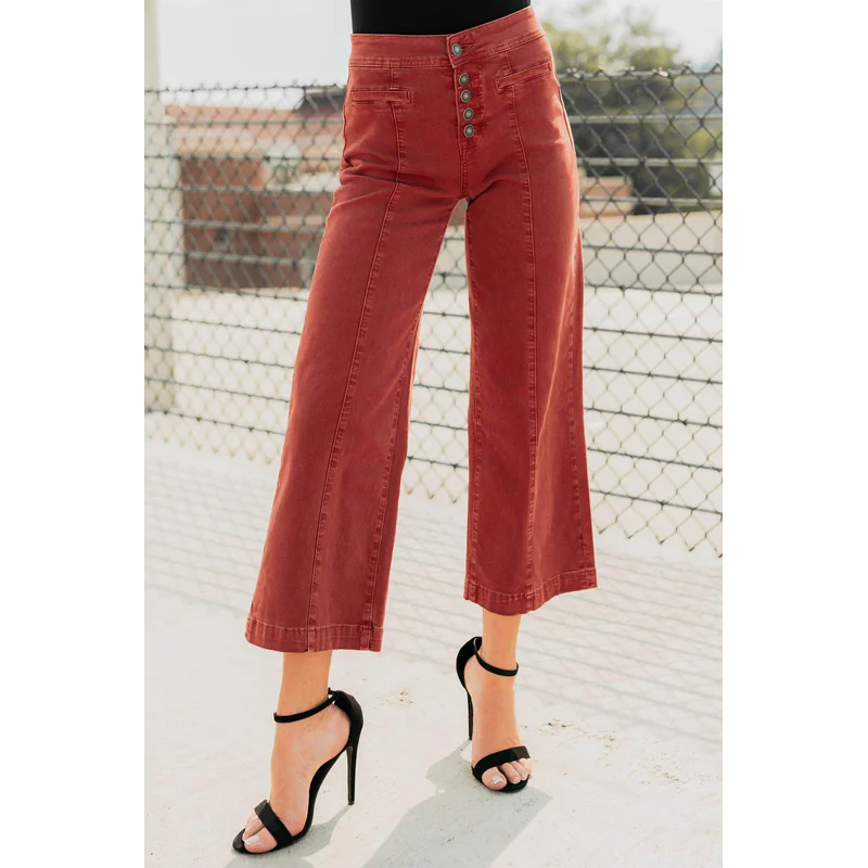 Frances Wide Leg Cropped Mica Denim Jeans Dark Red - AngraBech