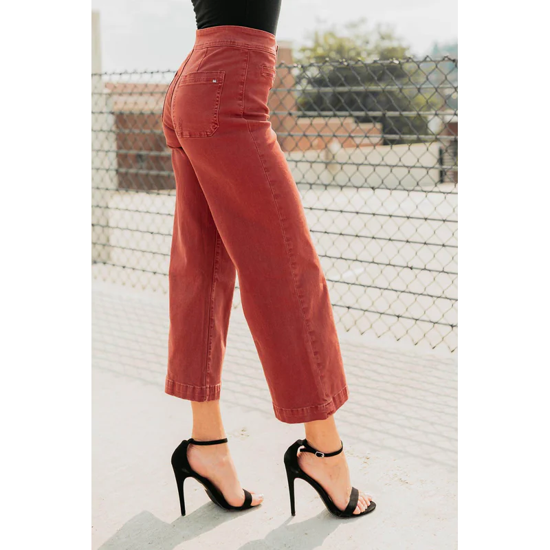 Frances Wide Leg Cropped Mica Denim Jeans Dark Red - AngraBech