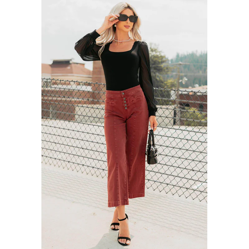 Frances Wide Leg Cropped Mica Denim Jeans Dark Red - AngraBech