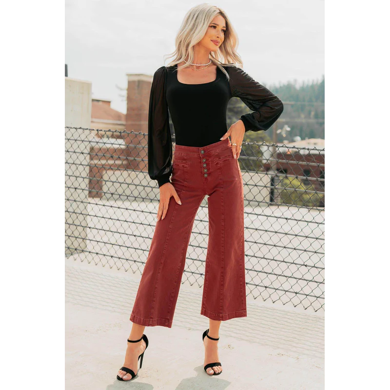 Frances Wide Leg Cropped Mica Denim Jeans Dark Red - AngraBech