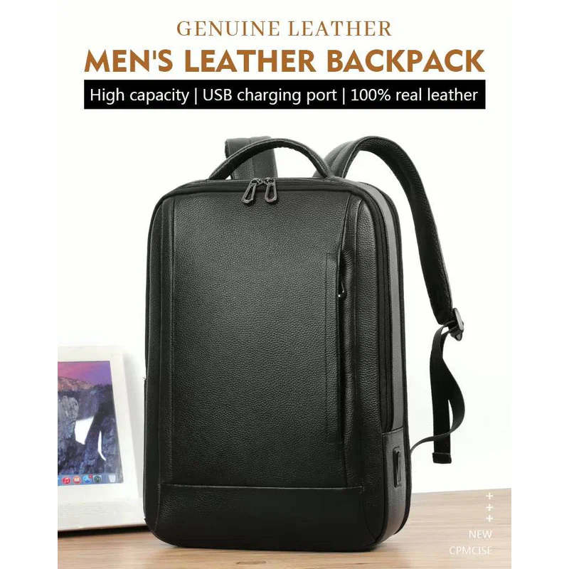 Premium Genuine Leaer Laptop Bapa Business And Travel Bag Wi Usb Charging Port - AngraBech