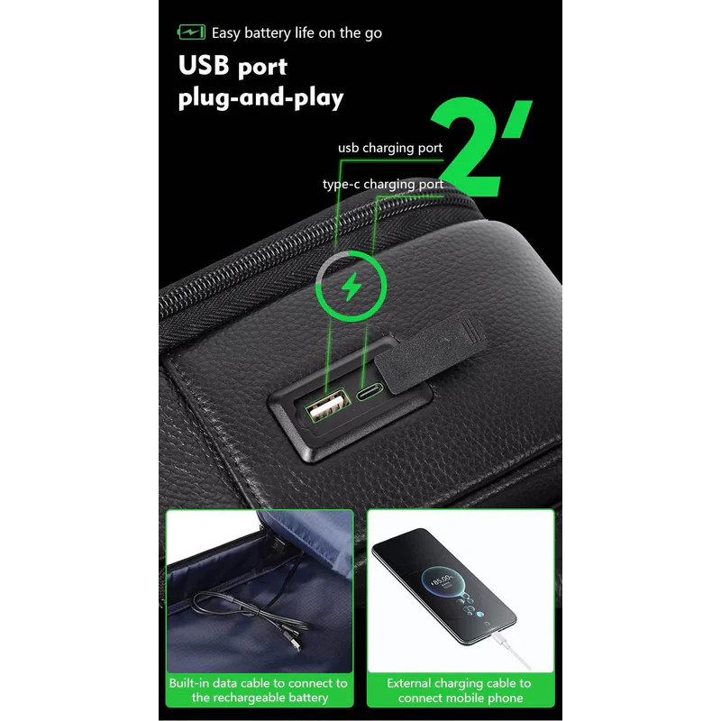 Premium Genuine Leaer Laptop Bapa Business And Travel Bag Wi Usb Charging Port - AngraBech