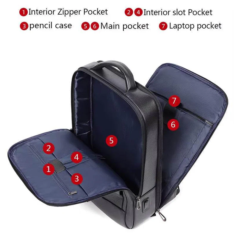 Premium Genuine Leaer Laptop Bapa Business And Travel Bag Wi Usb Charging Port - AngraBech