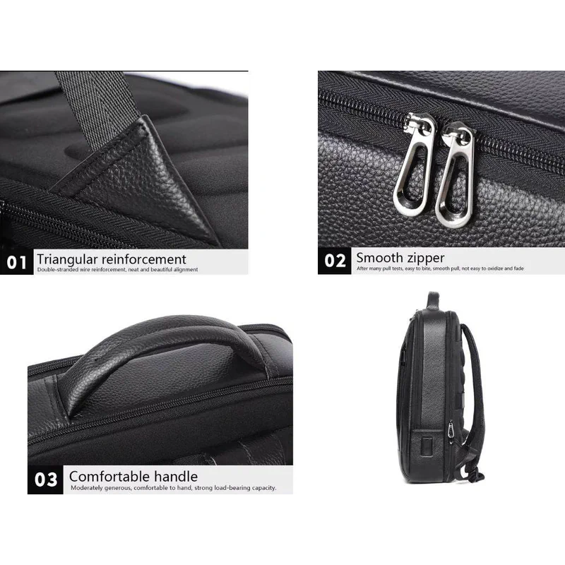Premium Genuine Leaer Laptop Bapa Business And Travel Bag Wi Usb Charging Port - AngraBech
