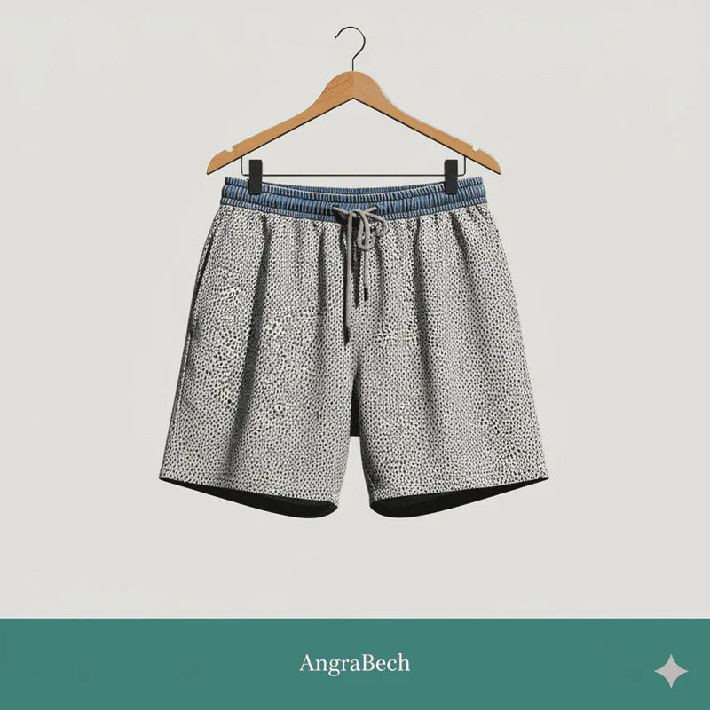 Herr Casual Bomull Leopard Och Denim Patchwork Elastisk Midja Dragsko Shorts