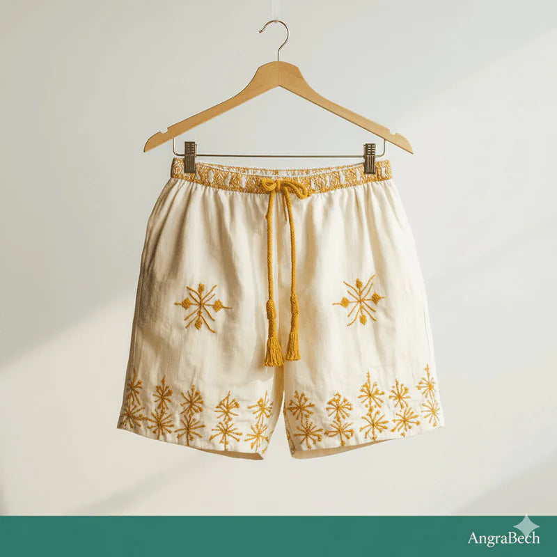 Herr Sommarmode Bomull Och Linne Broderade Casual Shorts