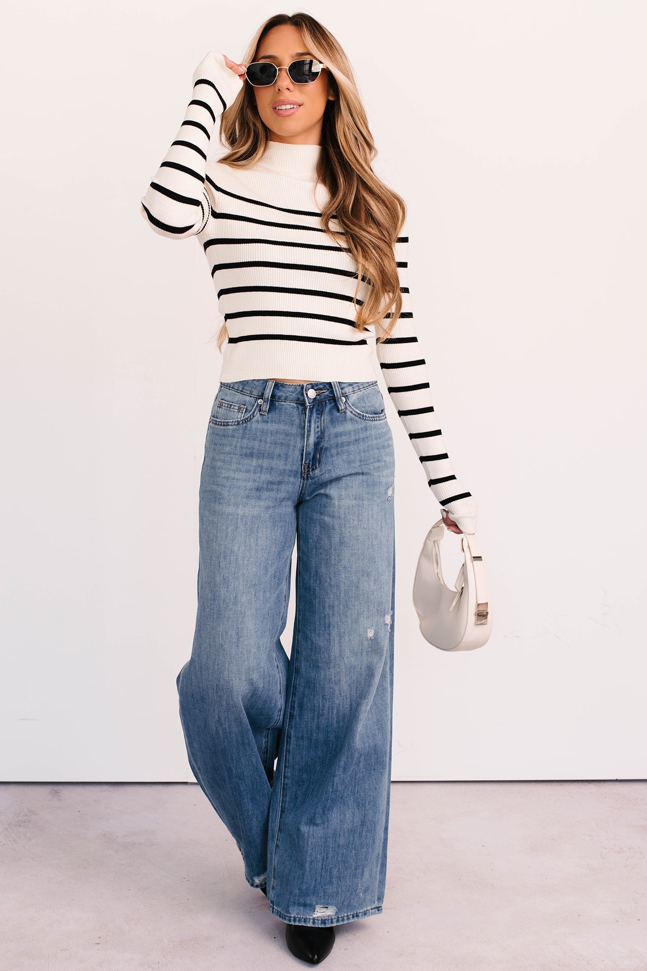 Jillian High Rise Wide Leg Mica Denim Jeans (Le Bleu) - NanaMacs