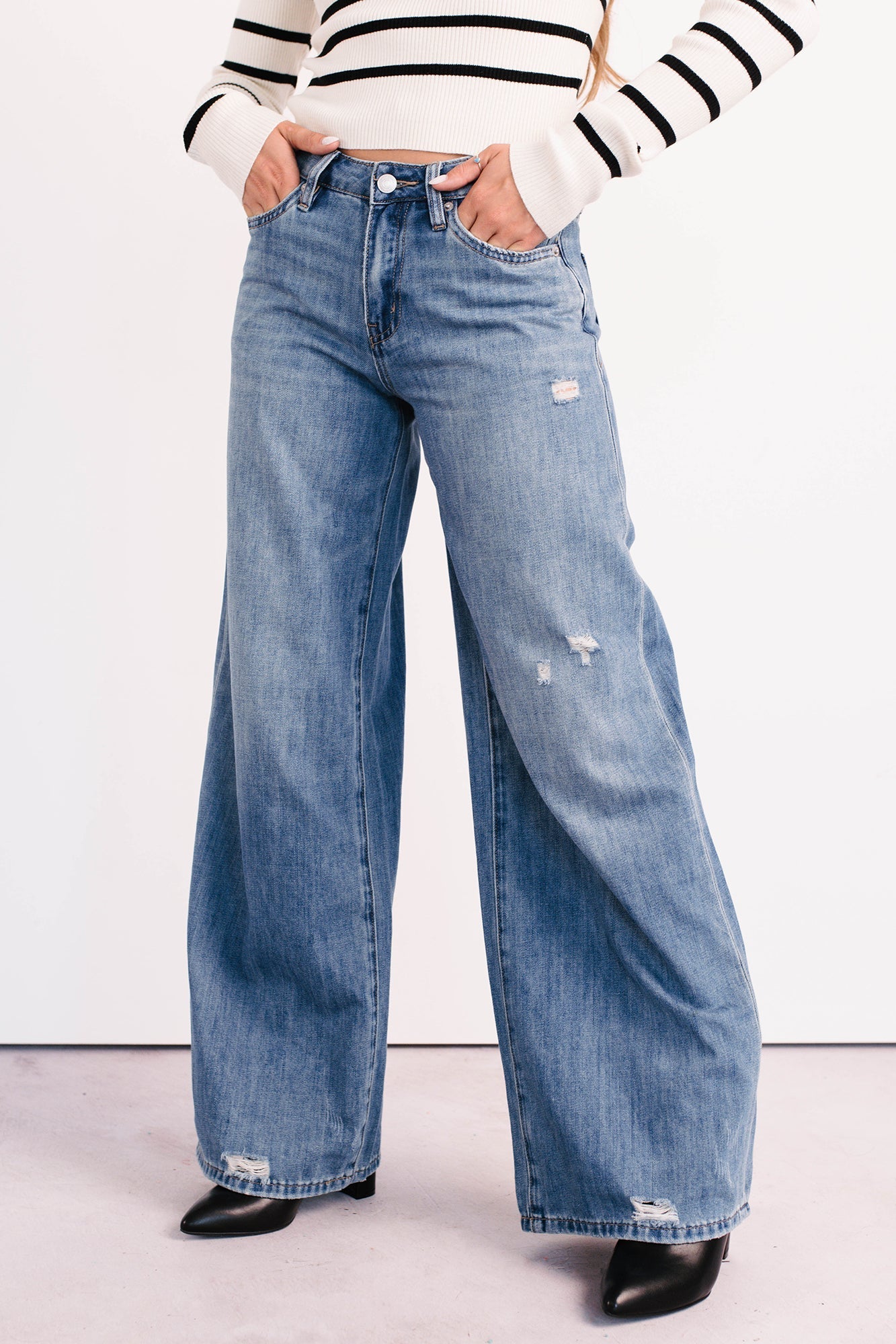 Jillian High Rise Wide Leg Mica Denim Jeans (Le Bleu) - NanaMacs