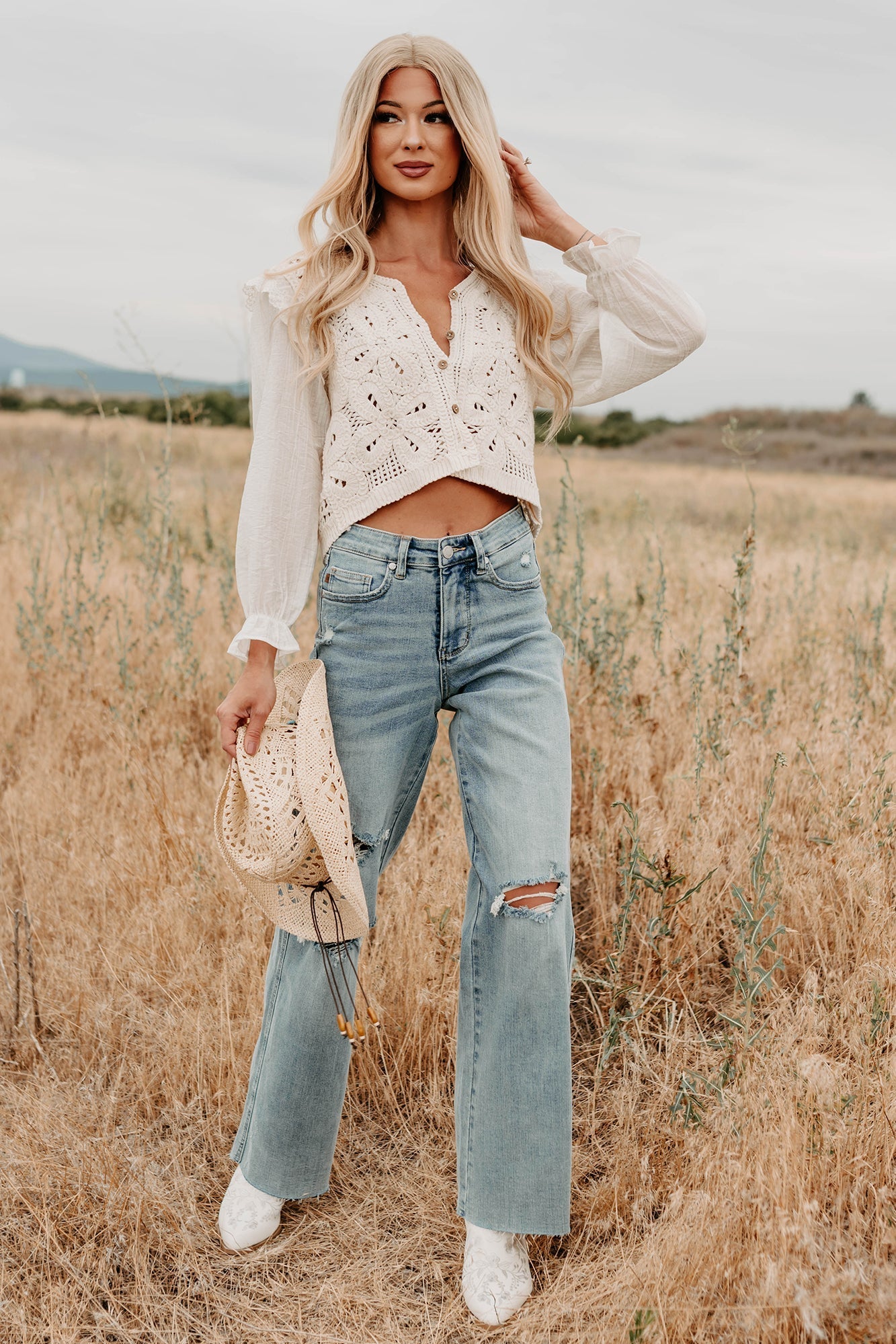 Romero Mid Rise Ripped Judy Blue Wide Leg Jeans (Light) - NanaMacs