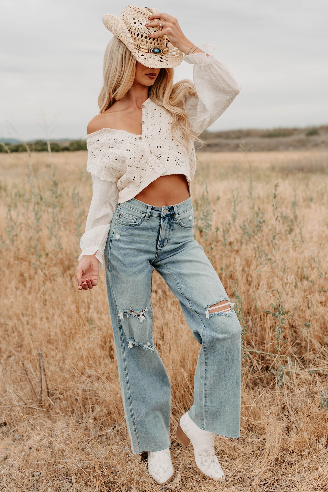 Romero Mid Rise Ripped Judy Blue Wide Leg Jeans (Light) - NanaMacs