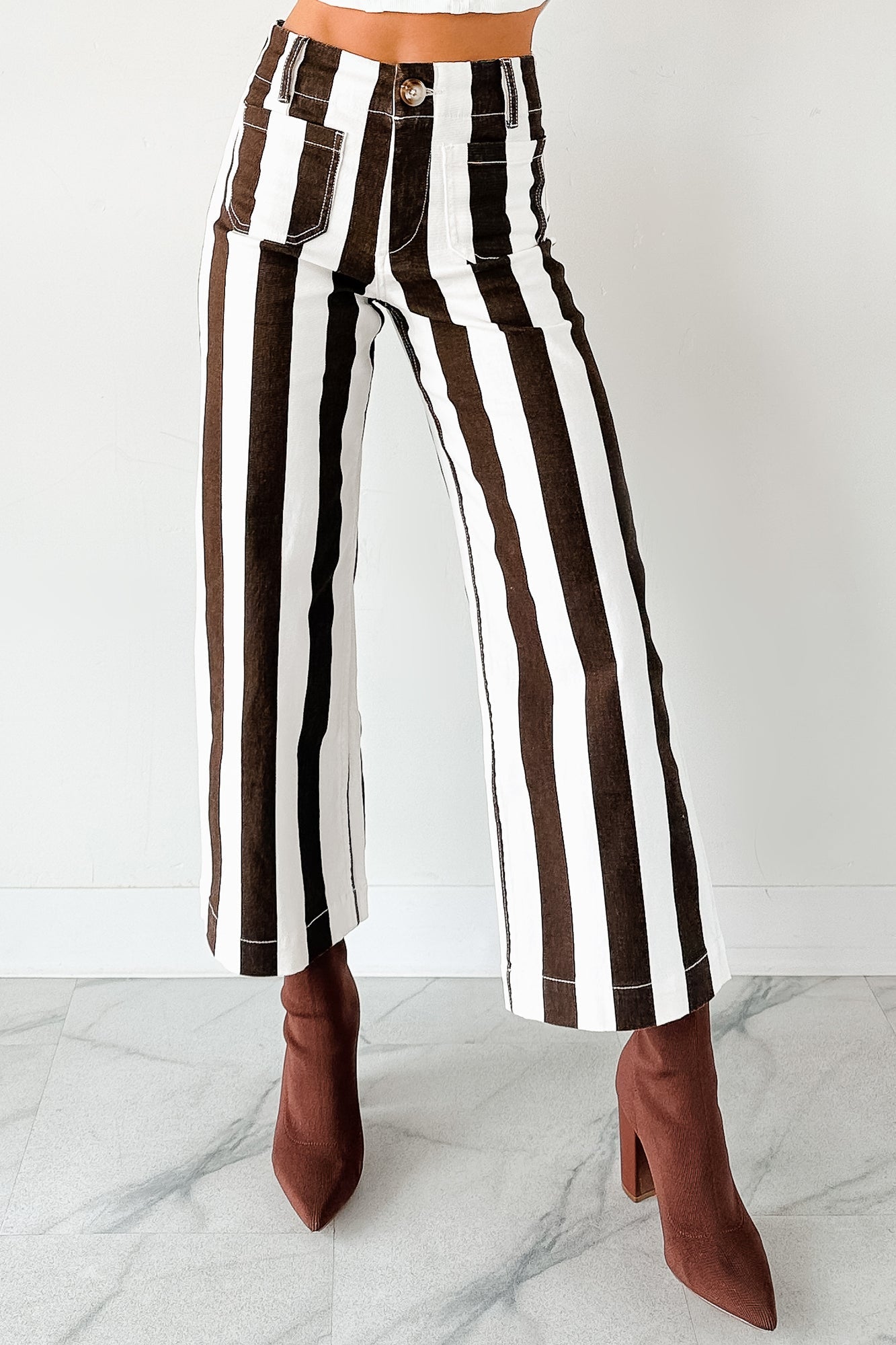 Julia Wide Leg Mica Denim Crop Jeans (Earth Brown/White) - Ships By 10/9 - NanaMacs