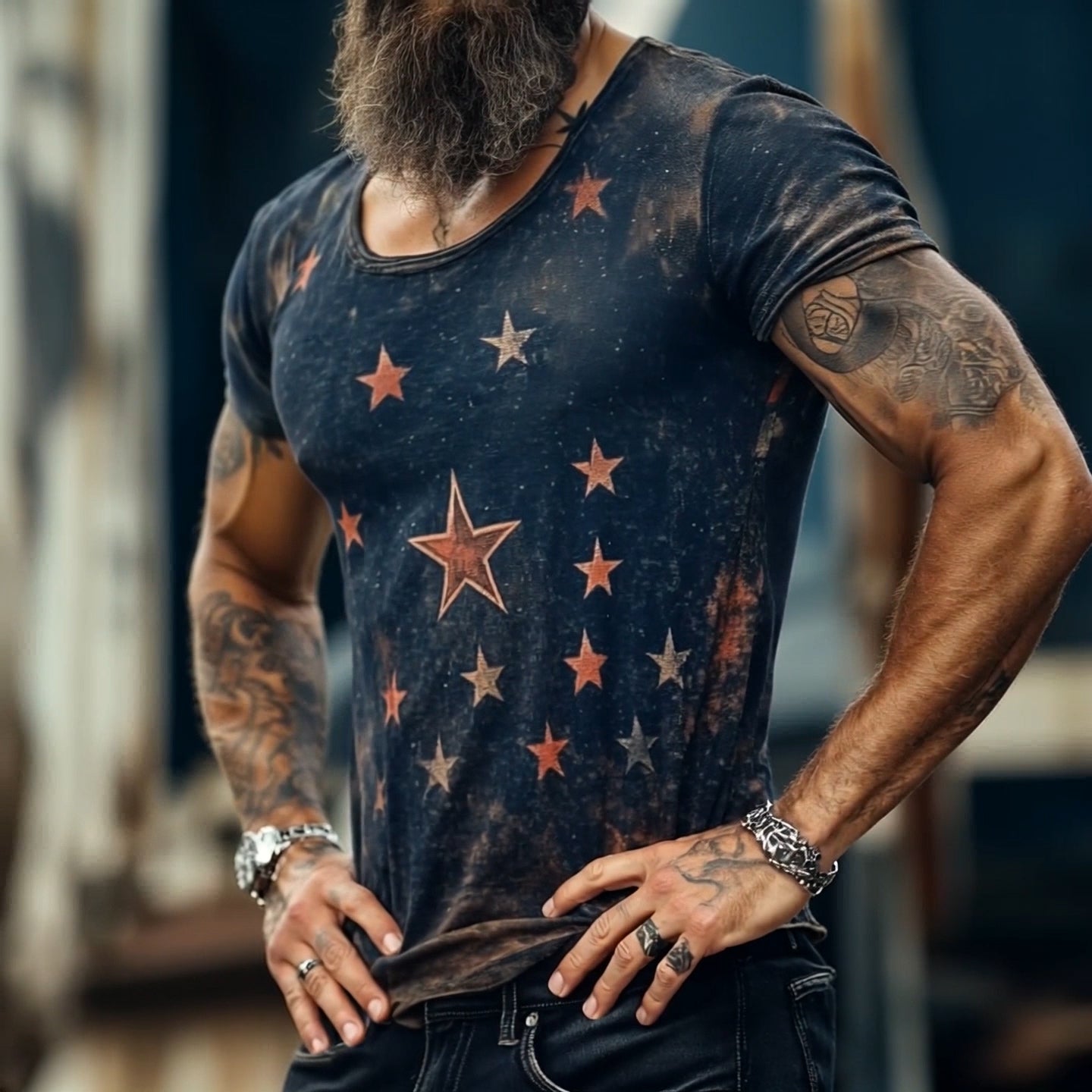 Mens Retro Casual Star Universe Printed Round Ne Short Sleeve T Shirt Mta2112c7to