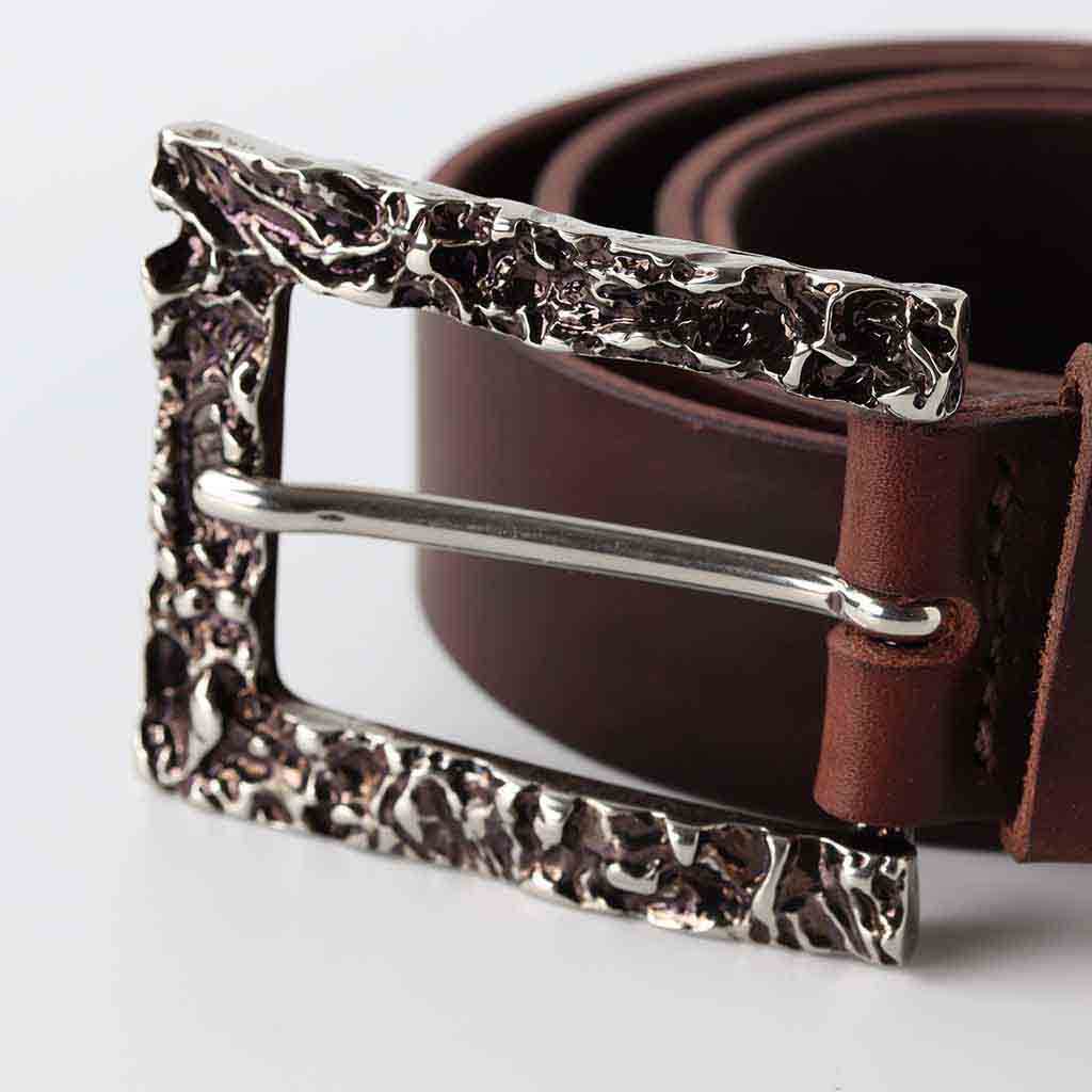 Unisex Leaer Belt Laro Chocolate Palladium By Kaseta - AngraBech