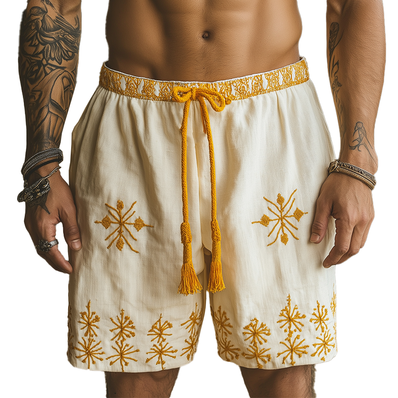 Mens Summer Fashion Cotton And Linen Embroidered Casual Shorts Mta1044f3p