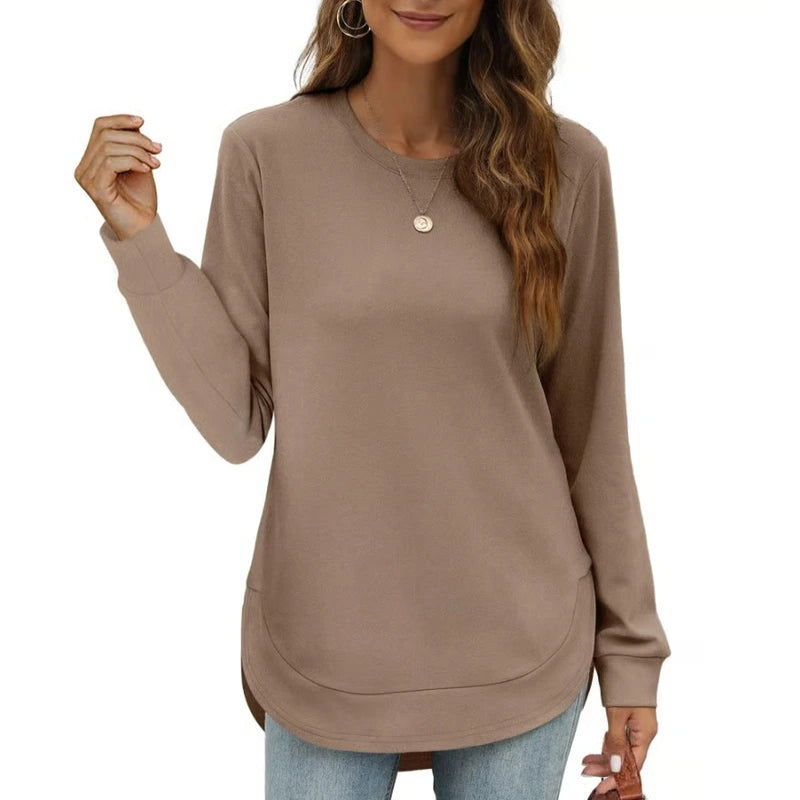 Hot Sale-Women's Sweatshirt Crewneck Curved Hem