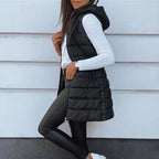 ❄️ Women Long Puffer Vest 👗 | Solid Color | Sleeveless | Hooded | Winter Wear (Liquidation)