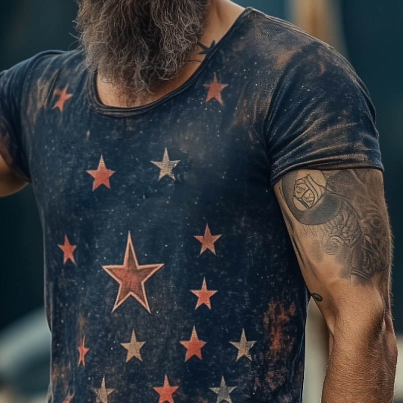 Mens Retro Casual Star Universe Printed Round Ne Short Sleeve T Shirt Mta2112c7to