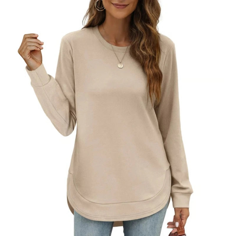 Hot Sale-Women's Sweatshirt Crewneck Curved Hem
