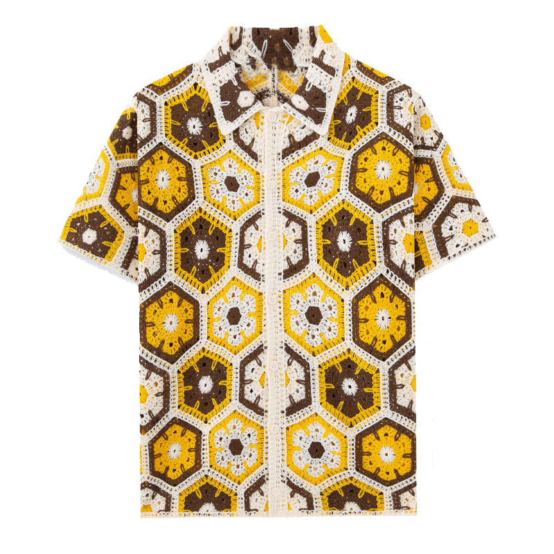 Mens Floral Jacquard Short Sleeved Shirt Mta0524f6x