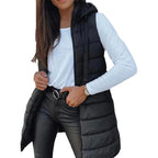 ❄️ Women Long Puffer Vest 👗 | Solid Color | Sleeveless | Hooded | Winter Wear (Liquidation)