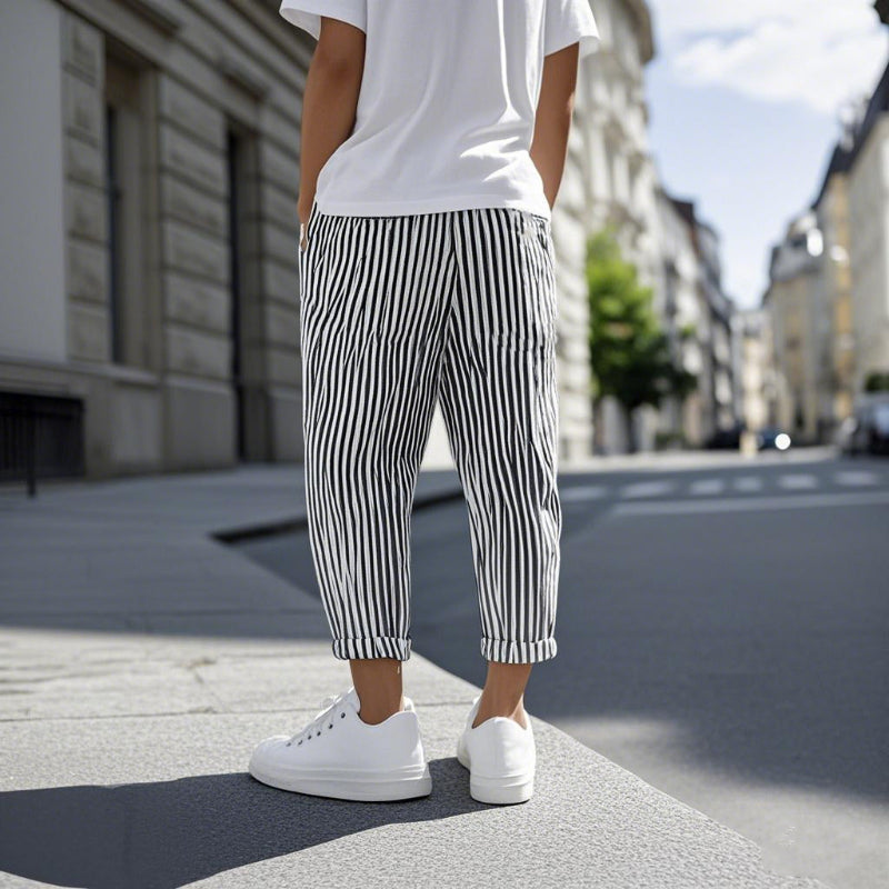 Mens Casual Cotton Blend Striped Elastic Waist Tapered Pants Mta1006d9m
