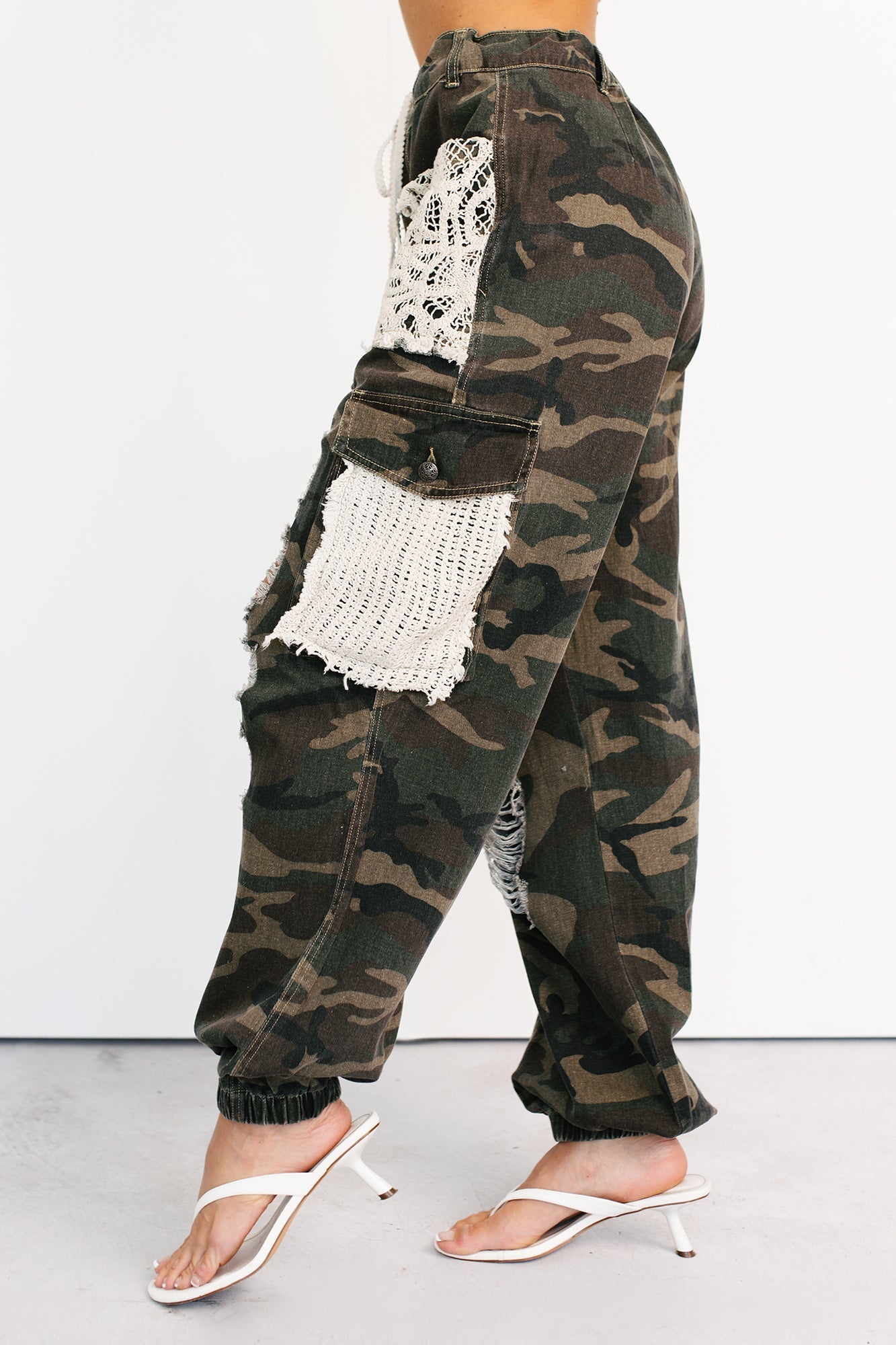 On Duty Cutie Distressed Cargo POL Joggers (Camo) - NanaMacs
