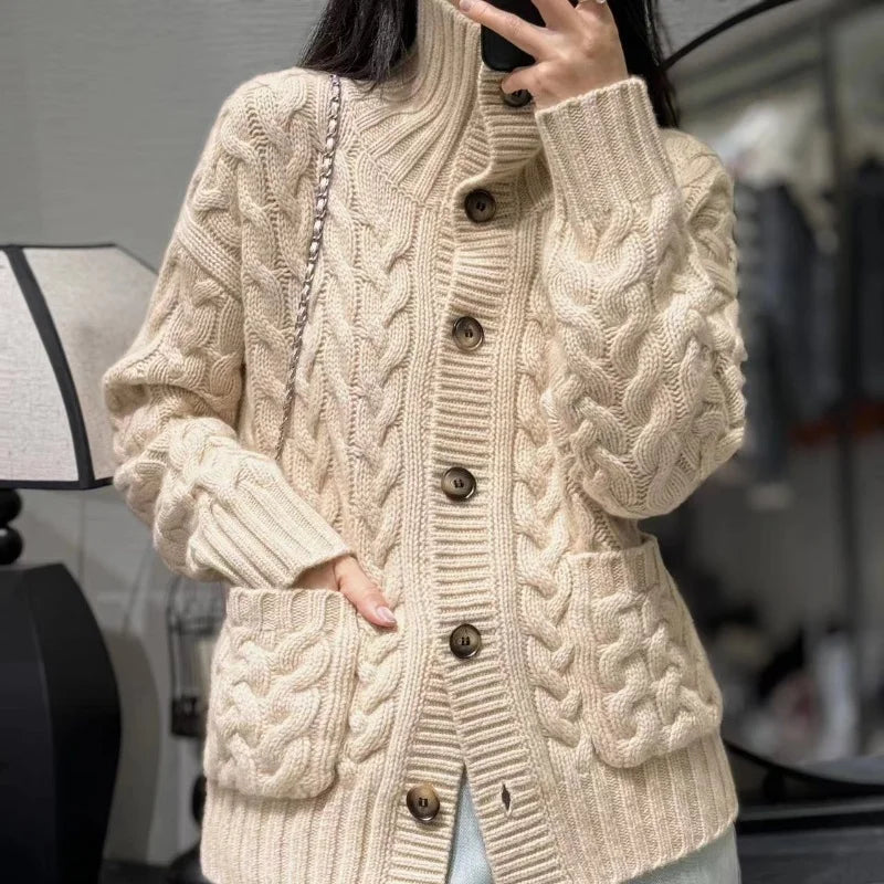 Cozy Wool Stand Collar Cardigan