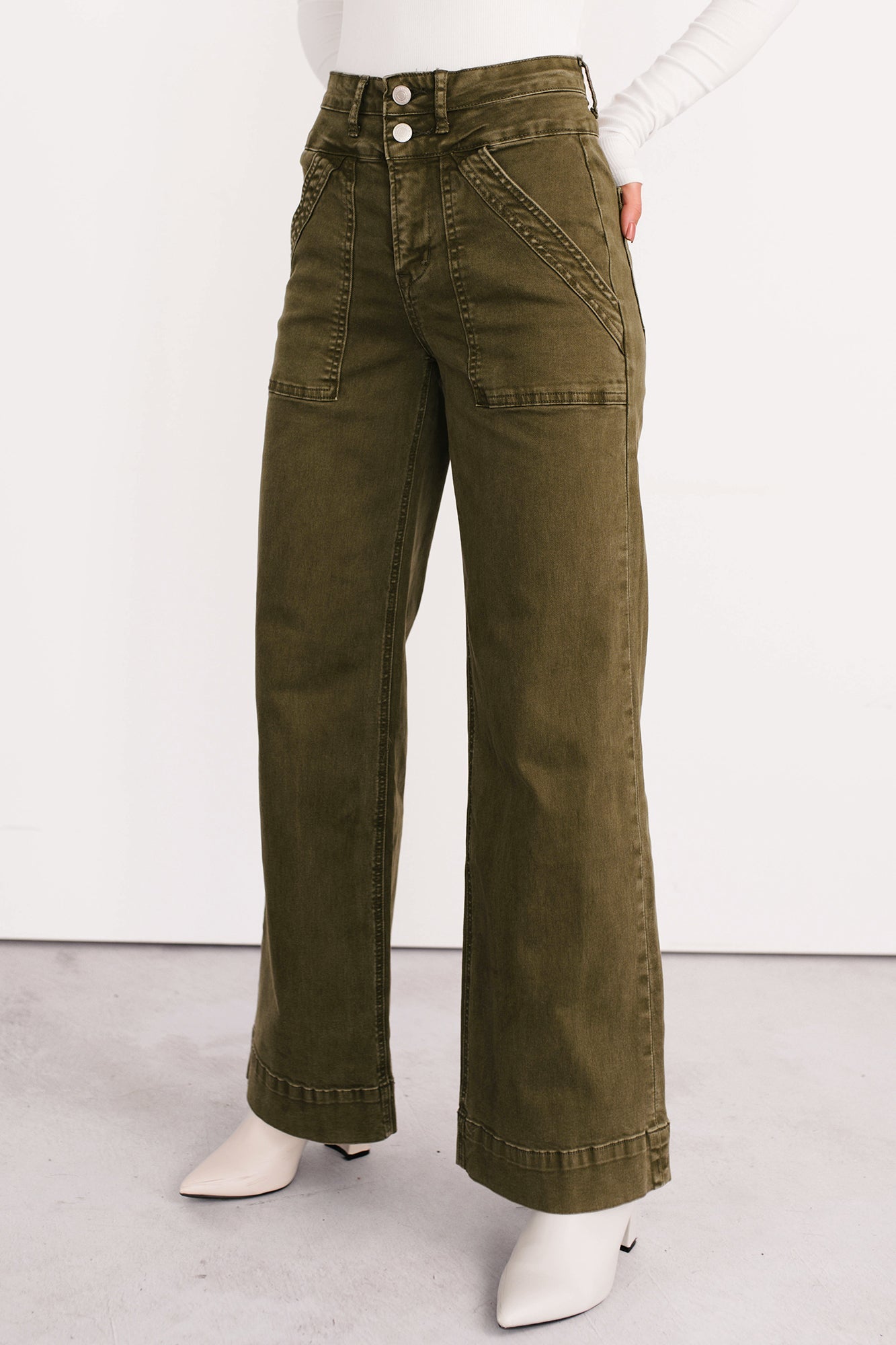 Henley Wide Leg Mica Denim Jeans (Fern Green) - NanaMacs