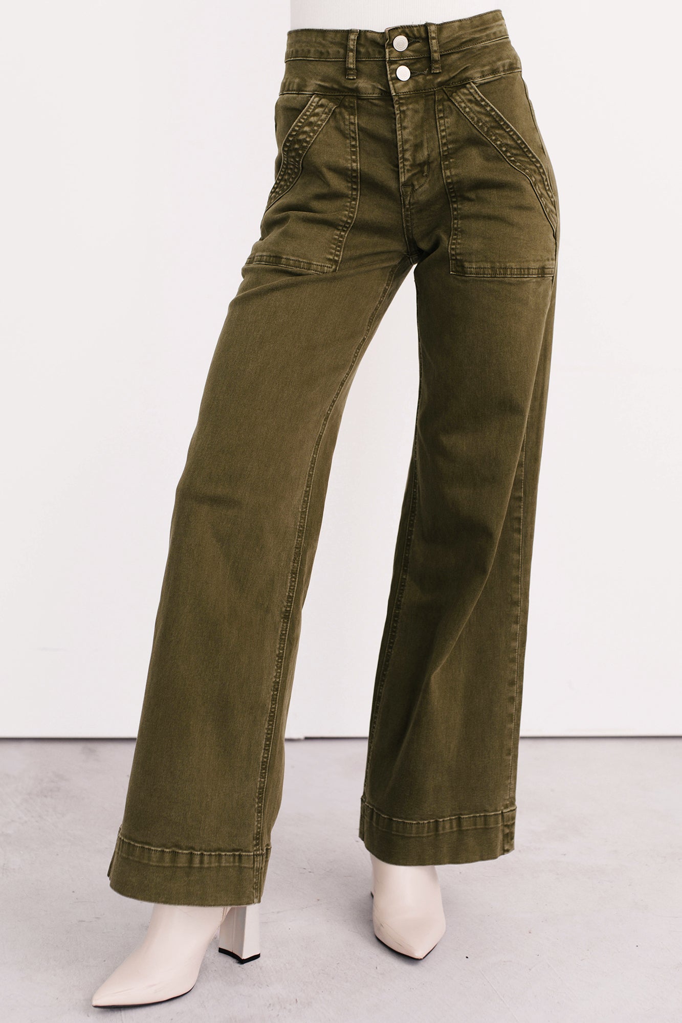 Henley Wide Leg Mica Denim Jeans (Fern Green) - NanaMacs