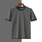 Mens Striped Cotton Knit Short Sleeve Tee - AngraBech