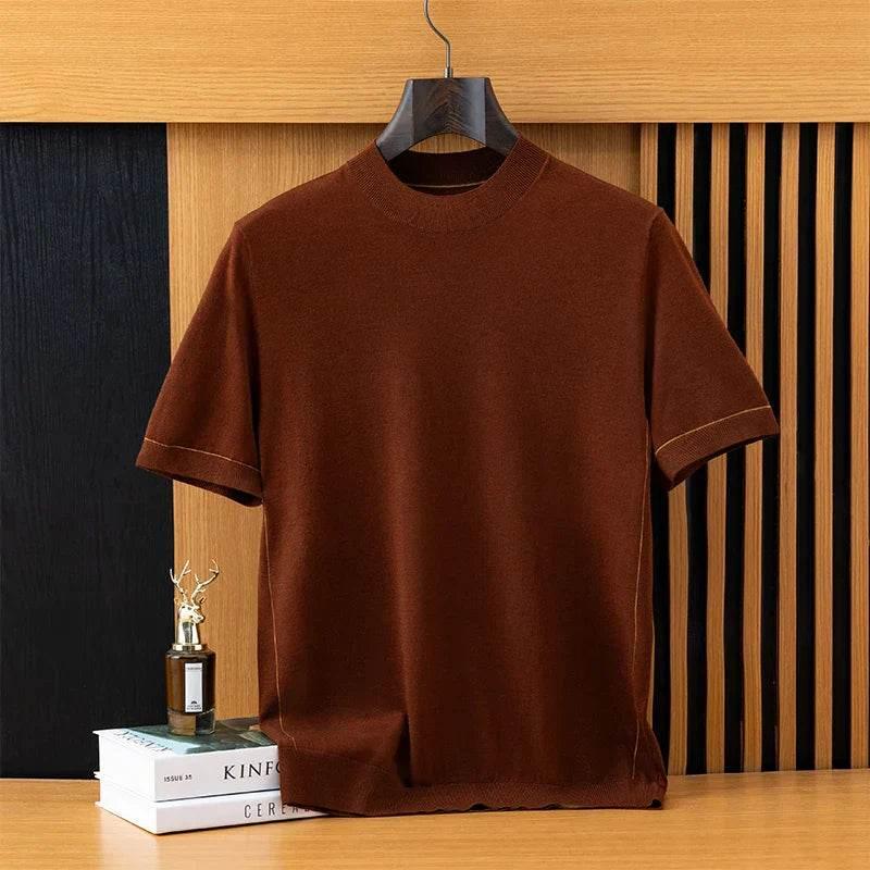 Mens Wool Knit Short Sleeve Sweater Tee - AngraBech