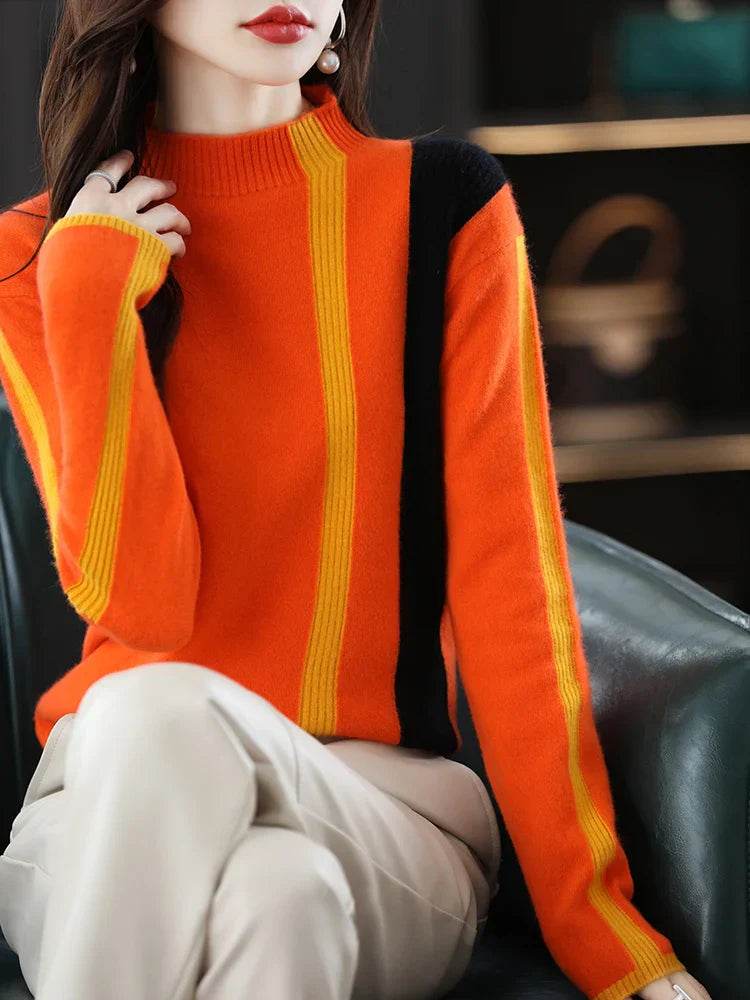 Merino Wool Colorblo Turtlene Sweater - AngraBech