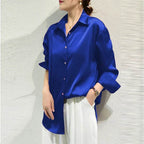 Womens Satin Button Down Blouse Long Sleeve 1 - AngraBech