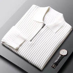 Slim Fit Vertical Stripe Polo Sweater - AngraBech