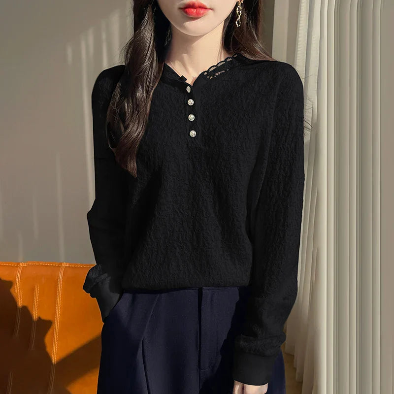 Soft Jacquard Knit Long Sleeve Pullover