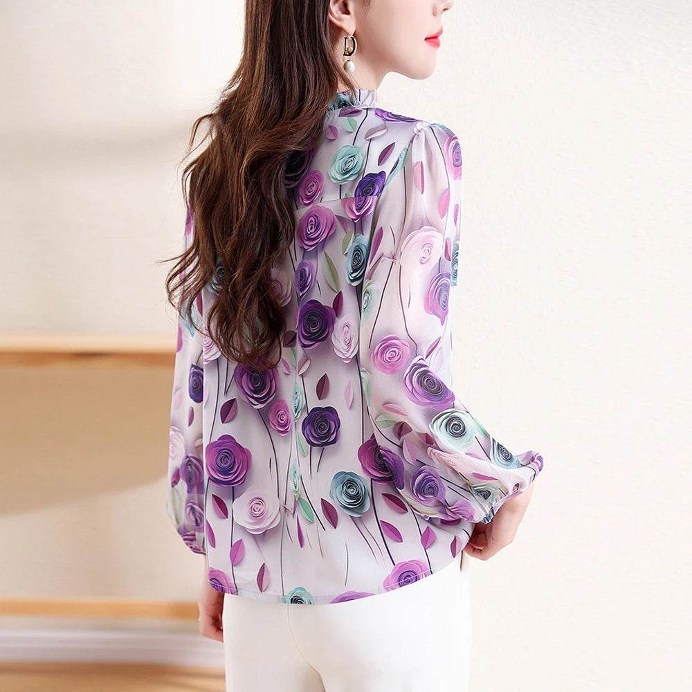 Soft Rose Print Chiffon Blouse - AngraBech