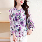 Soft Rose Print Chiffon Blouse - AngraBech
