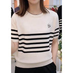 Striped Cashmere Short Sleeve Pullover - AngraBech