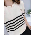 Striped Cashmere Short Sleeve Pullover - AngraBech