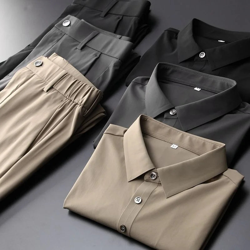 Button-Up Polo Two-Piece Set