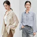 Womens Striped Linen Shirt Casual Blouses - AngraBech