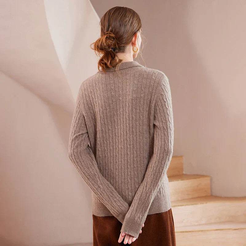 Womens Pure Cashmere Polo Collar Sweater 1 - AngraBech