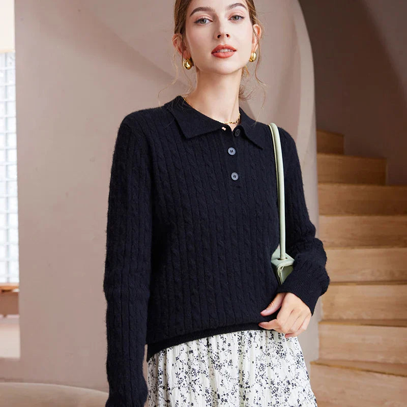 Women's Pure Cashmere Polo Collar Sweater