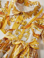 Luxury Yellow White Print Midi Dress - AngraBech