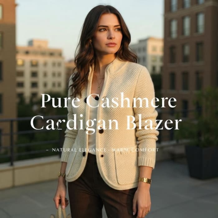 Chic Pure Cashmere Strikket Cardigan Blazer